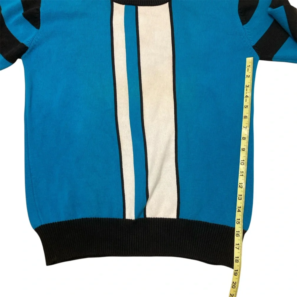 Vintage 80’s Striped Geometric Sweater Black Blue Retro Men’s Large FLAWED - Picture 6 of 7